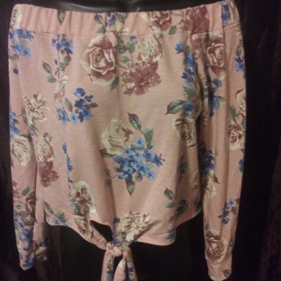 Off-Should Pink Floral Long Sleeve Top - Picture 1 of 3